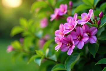 Obraz premium Bush with vibrant purple flowers blooming on a tree branch, blossom, garden