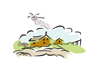 Houses in Village illustration.eps