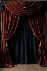 Dark brown velvet fabric draped over a black lace canopy, black lace, high end, luxury