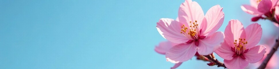 Obraz premium Delicate pink petals of an unfolding apricot blossom in a clear blue sky, nature, clear blue sky, soft colors