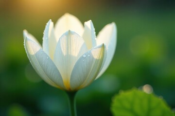 Fototapeta premium Delicate white petals unfolding in morning dew, bloom, delicate