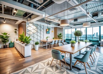 Modern Coworking Space: Geometric Abstract Interior Design Photography