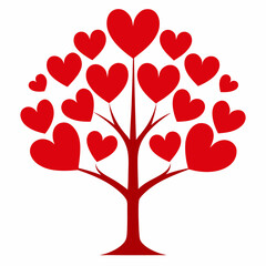 Romantic Heart Tree Concept with Love Symbol and Abstract Red Details