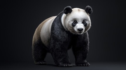 Obraz premium Full Body Portrait of a Majestic Panda Against a Dark Background for Stock Photo Applications