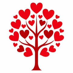 Romantic Heart Tree Concept with Love Symbol and Abstract Red Details