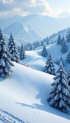 Fototapeta premium serpentine hill landscape with snow-covered rounded trees, serene forest, snowy hills