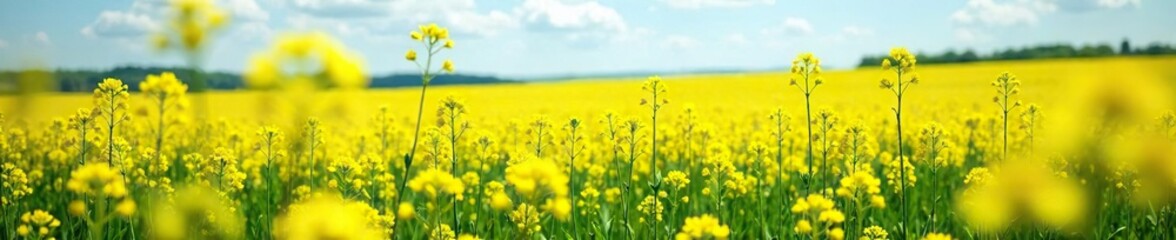 Obraz premium A meadow of yellow rapeseed swaying gently in the breeze, field, wind, derbyshire