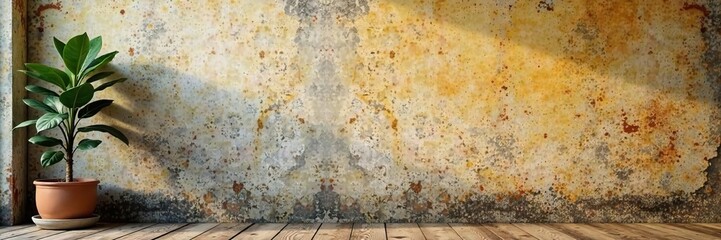 Vintage-inspired wall featuring a blend of earthy tones and textures, concrete, wooden, natural