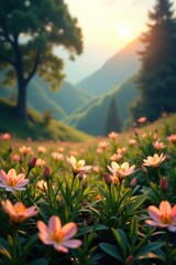 Obraz premium Defocused landscape with a subtle sparkle effect, giving it a mystical feel, atmosphere, defocused