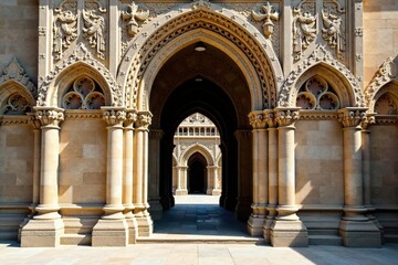 Fototapeta premium Detailed stone carvings on the walls of the tower, stone carvings, Gothic, architecture
