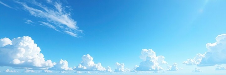 bright blue sky with wispy high-level clouds and a few scattered cumulus, wispy clouds, high level clouds, airy sky