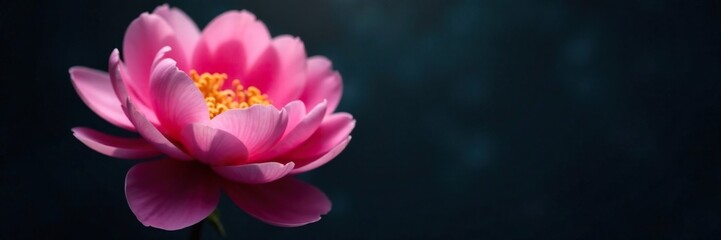 Fototapeta premium Pink peony in full bloom against a dark and subtle background, subtle, peony