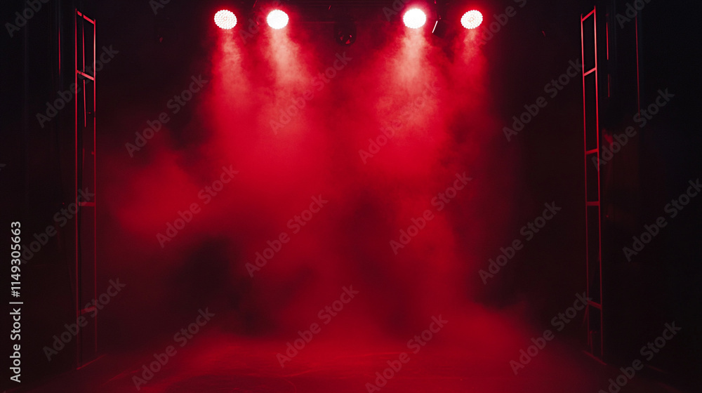 Poster lighting and fog create a dramatic atmosphere for a performance space.