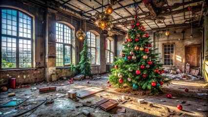 Fototapeta premium Abandoned Building Christmas 2018 Urban Exploration Photography - Festive Decay