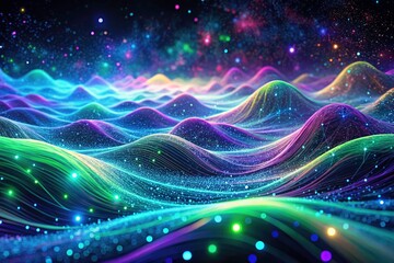 Obraz premium Abstract Digital Wave, Big Data, Night Photography, Flowing Data, Cyber Waves, Digital Art, AI Generated Image, Neon Data Stream, Technology Background, Futuristic Data Visualization