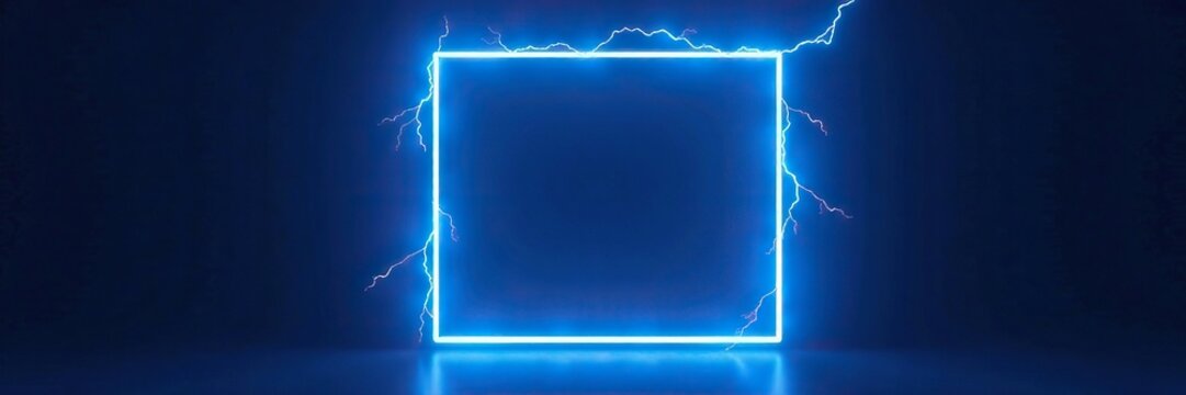 Square shape with blue electric border and lightning frame animation, blue electric, border, glowing