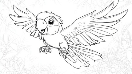 Obraz premium Cartoon Macaw Napping on Cloud - Coloring Page for Kids