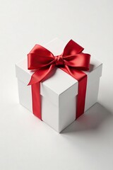 Obraz premium Ribbons and bows on a gift box on white background, ribbon, christmas, bow tie