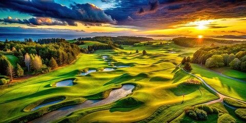 Aerial Golf Course Photography: Hand-Drawn Illustrations - High-Resolution Images