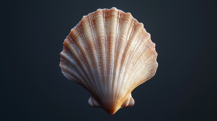 Obraz premium Close-up View of a Beautiful Seashell with Natural Patterns and Textures Against a Dark Background