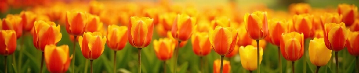 Tulip fields with bright orange and yellow flowers,, yellow tulips