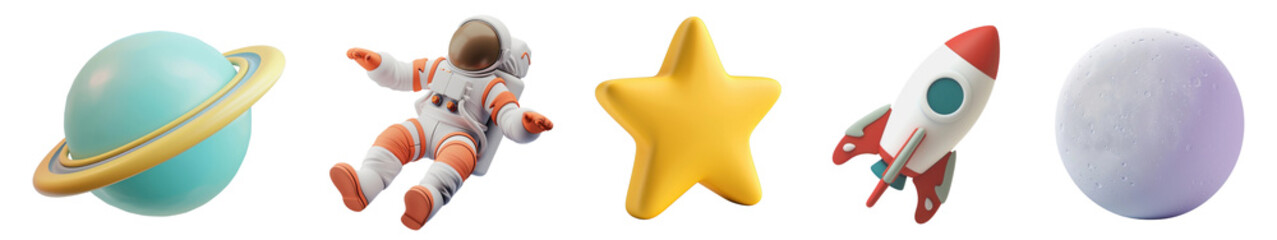 3d space png cut out element set, transparent background