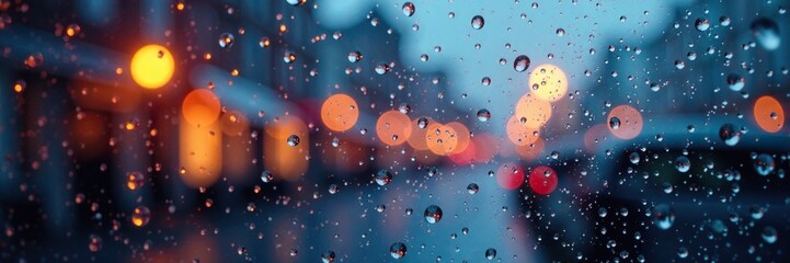 Fototapeta premium Glassy droplets fall from the sky and land on the windowpane, sparkle, glass