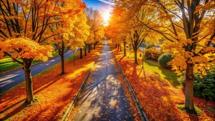 Autumn Leaves Alleyway: Drone Photography of Orange and Yellow Fall Foliage on Pavement