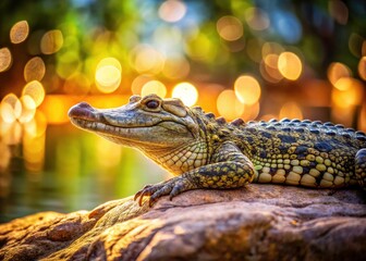 Fototapeta premium Baby Nile Crocodile Mzima Springs Tsavo West Kenya Bokeh Photography Wildlife