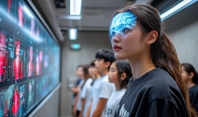 A Futuristic Classroom Where An Ai Holographic Teacher Guides Students Through Immersive 3d Learning Experiences