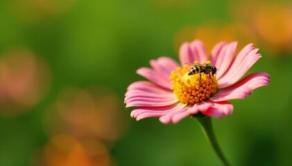 A small yellow and black flower fly on a petal of a flower, nature, flower