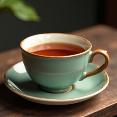 Fototapeta premium Tea in a handmade ceramic cup with wooden filter, tea cups, antique
