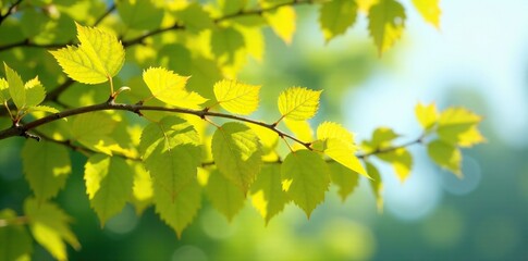 Obraz premium Tree branch with yellow leaves and green foliage, branch, summer