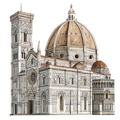 Fototapeta premium Architectural Watercolor Illustration of the Florence Cathedral, Duomo, Italy.