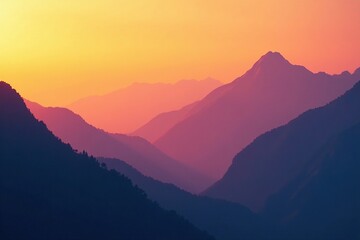 Obraz premium warm orange glow spreads across mountain peaks, smog, mountains