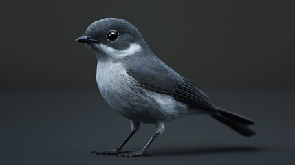 Fototapeta premium Detailed Close-Up of a Gray Flycatcher Bird with Beautiful Eyes and Feathers on Dark Background