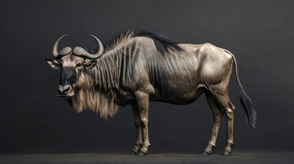 Fototapeta premium Detailed and Majestic Portrait of a Wildebeest Against a Dark Background