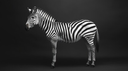 Fototapeta premium Striking Full Body Zebra Against Dark Background Showcasing Unique Black and White Stripes and Ideal for Wildlife Photography Displays