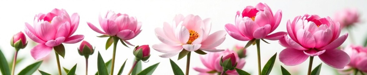 Naklejka premium Peony flowers in full bloom on a white background with slight warmth, nature, warm light, blossom