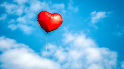 Red Heart Balloon in Blue Sky Illustration