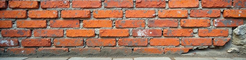 Obraz premium Rustic brick wall with partially detached stucco, textured, exterior