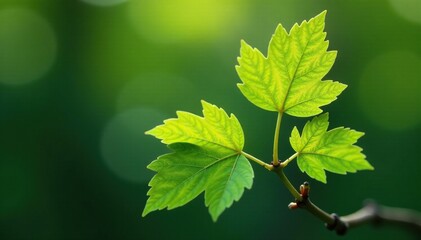 A sprig of new alder leaves unfurl from a branch, new, buds, shoots