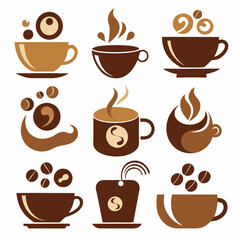 Elegant Coffee Cup Set with Steam and Bubbles in Minimalist Style