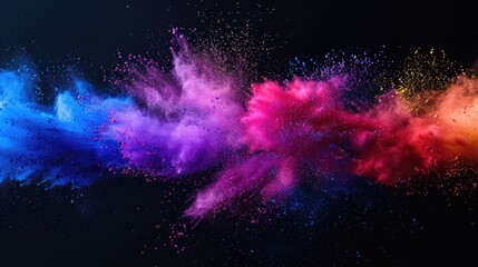 Vibrant Colored Powder Explosion on Black Background