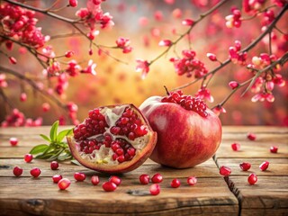 Double Exposure Pomegranate Blossoms - Surreal Pink Floral Fruit Photography