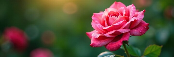 Delicate rose glistening with morning dew drops, garden, delicate