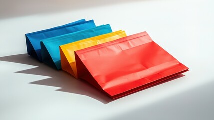 A new Colorful paper carry bags in different sizes, arranged on a white background.