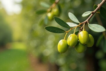 Row of olive branches loaded with ripe olives, rustic, greenery, olive branch