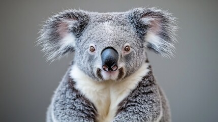 Obraz premium Thoughtful Koala Portrait in Cinematic Detail on Neutral Background