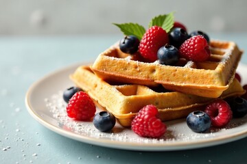 Strawberry blueberry raspberry garnish on waffles, raspberry garnish, brunch ideas, fresh fruit topping